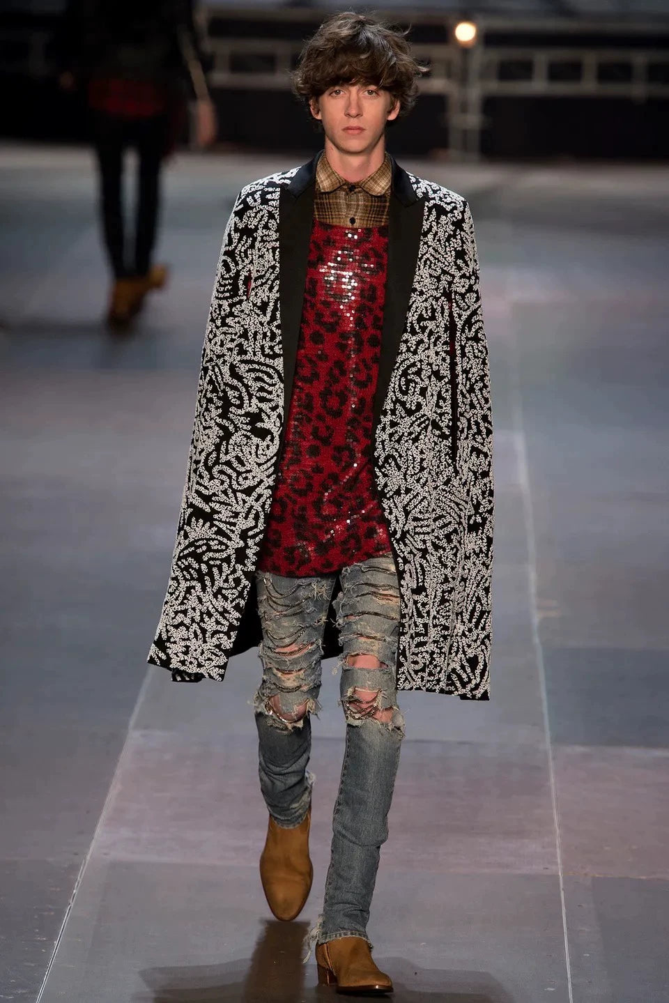 Saint Laurent Paris 13fw washed denim jeans with significant damage