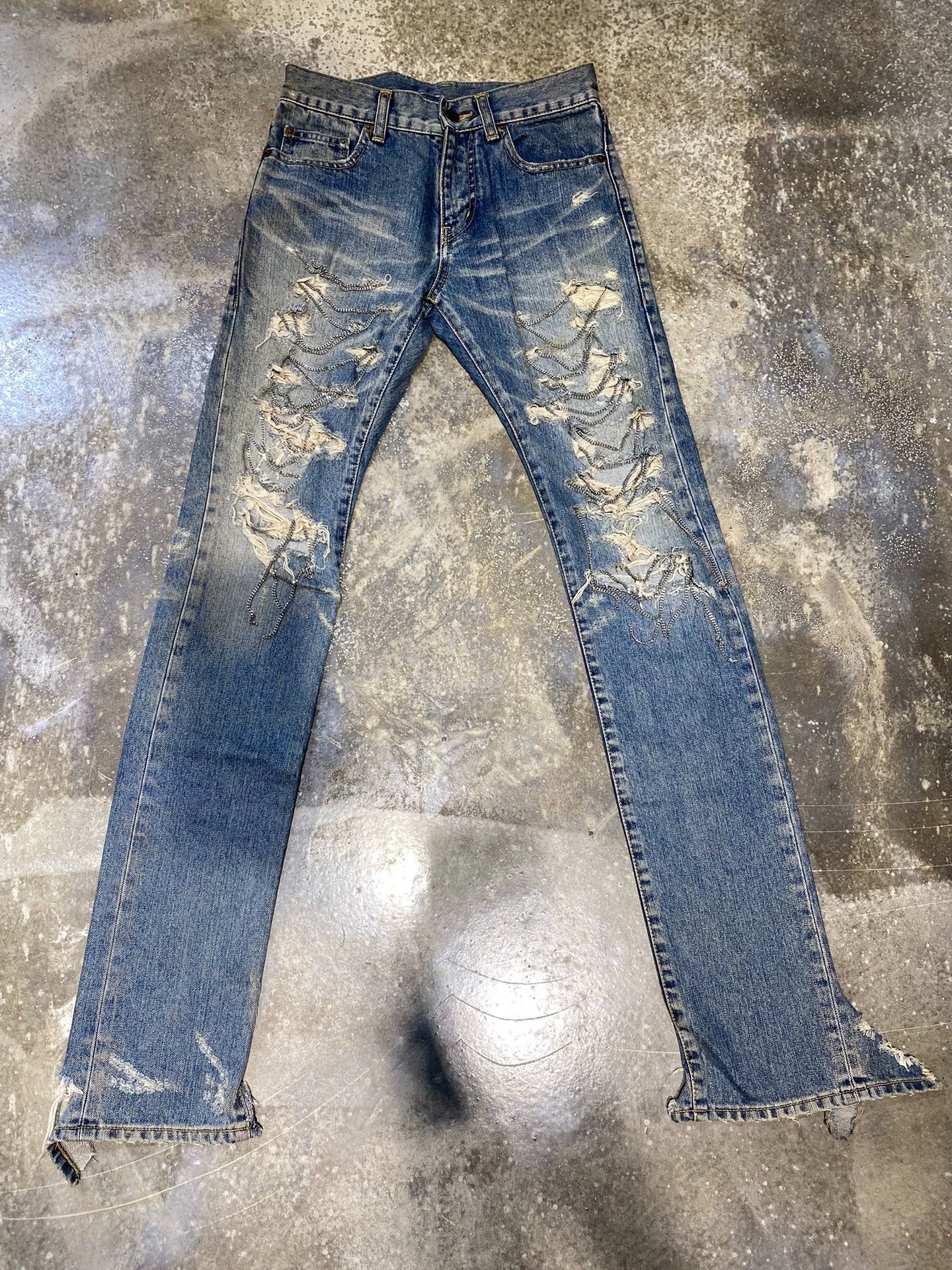 Saint Laurent Paris 13fw washed denim jeans with significant damage