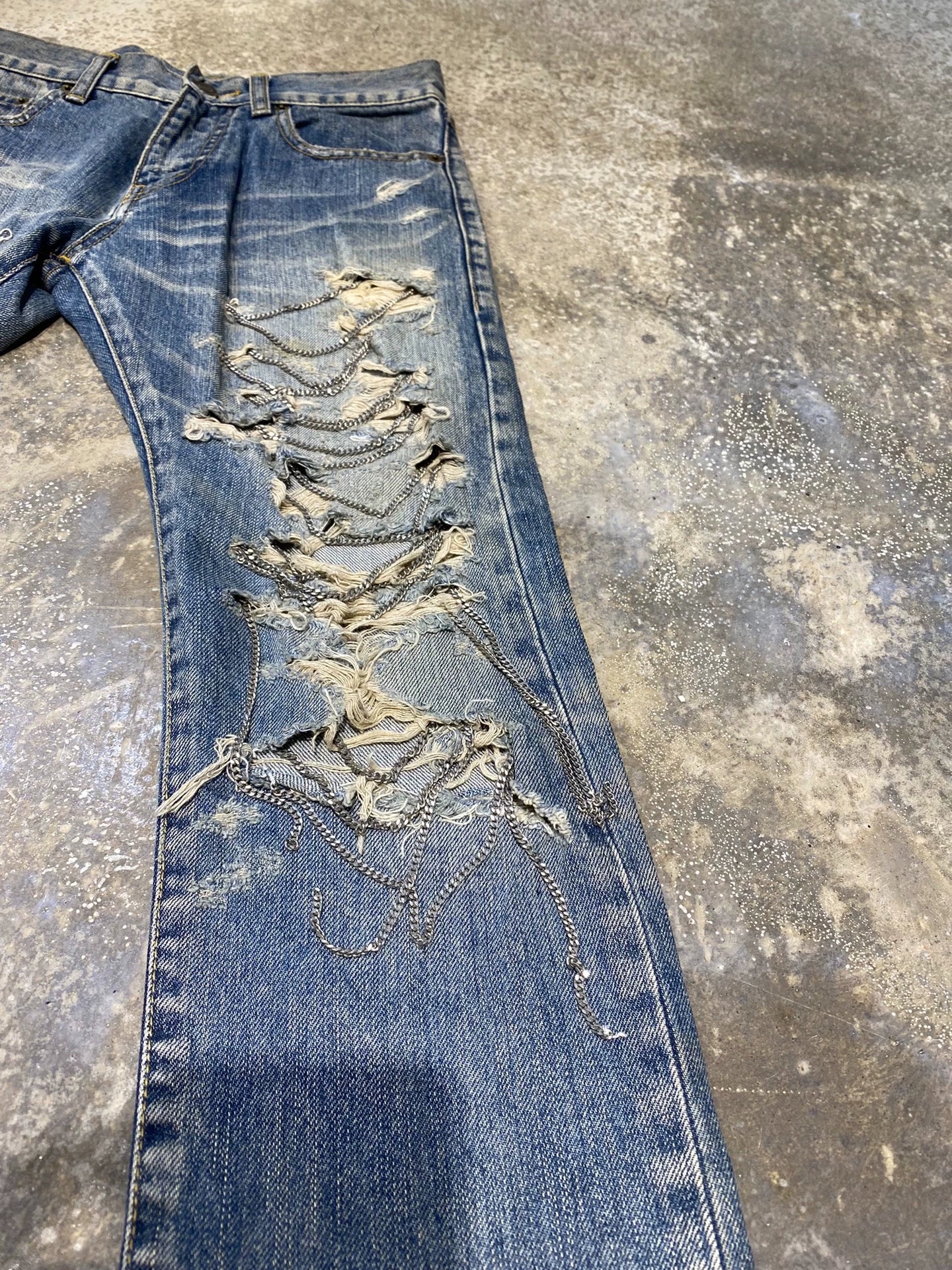 Saint Laurent Paris 13fw washed denim jeans with significant damage