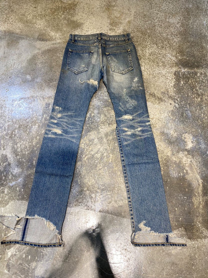 Saint Laurent Paris 13fw washed denim jeans with significant damage