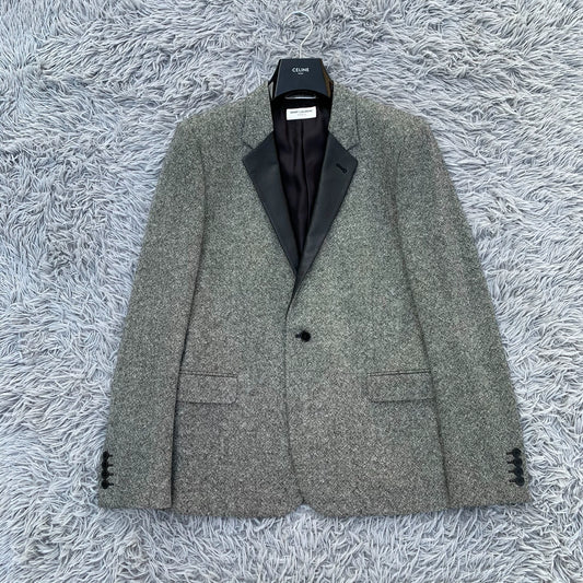 Saint Laurent Paris13fw Year Black Grey Snowflake Wool Splicing Jacket