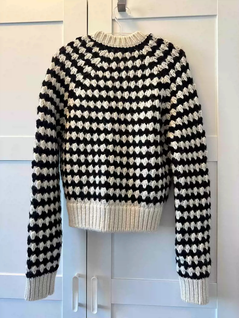 Saint Laurent Paris Black and white wool mohair coarse thread sweater