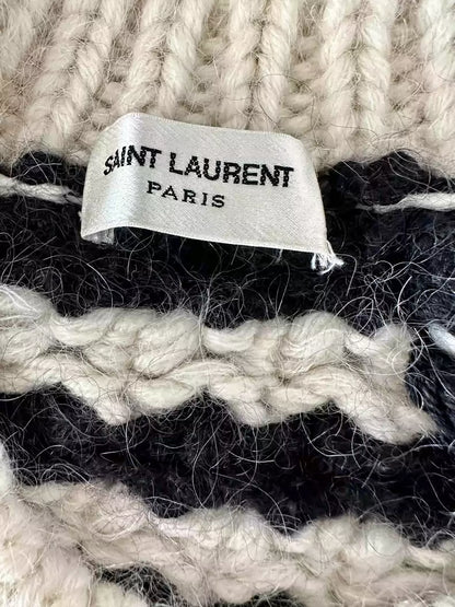 Saint Laurent Paris Black and white wool mohair coarse thread sweater