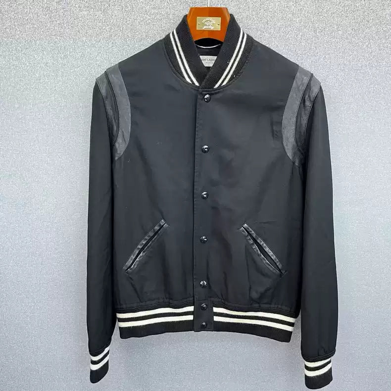 Saint Laurent Paris Solid color wool striped long sleeved baseball jersey