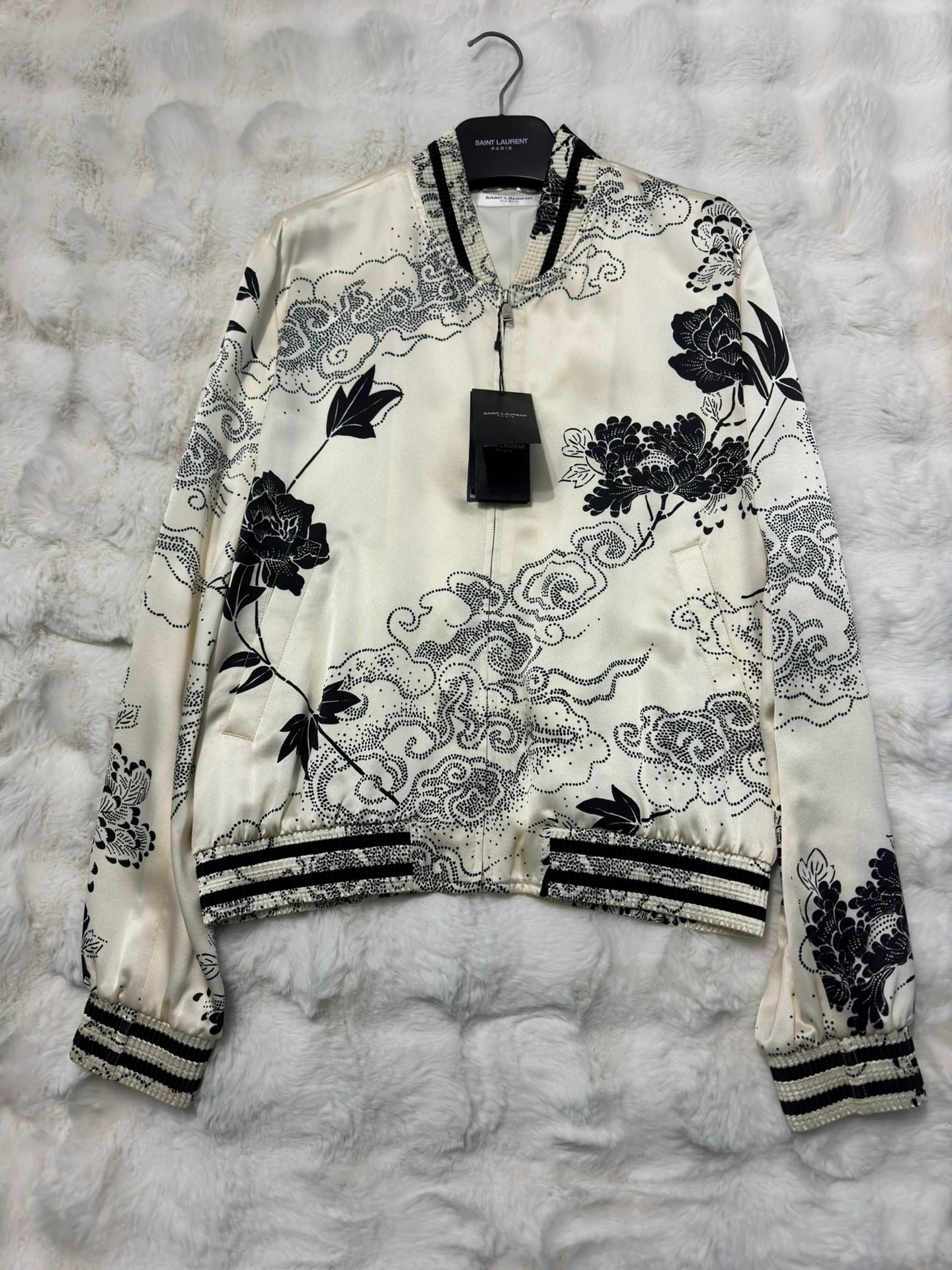 Saint Laurent Paris Xiu style auspicious cloud flower baseball jacket