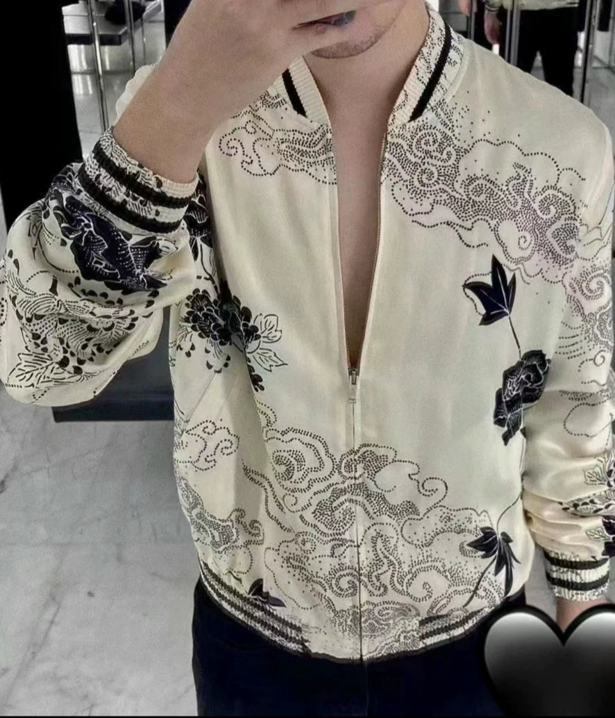 Saint Laurent Paris Xiu style auspicious cloud flower baseball jacket