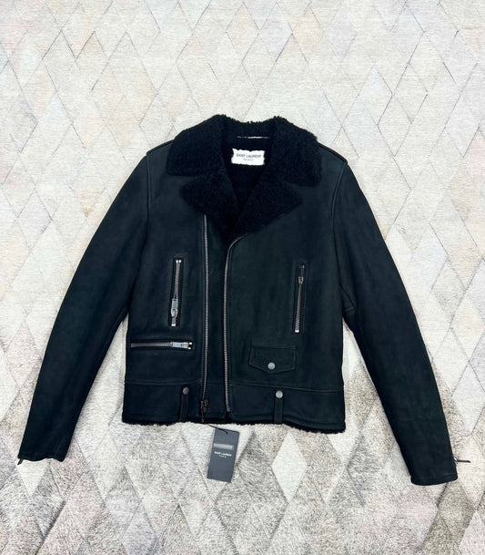 Saint Laurent Paris Fur integrated motorcycle jacket