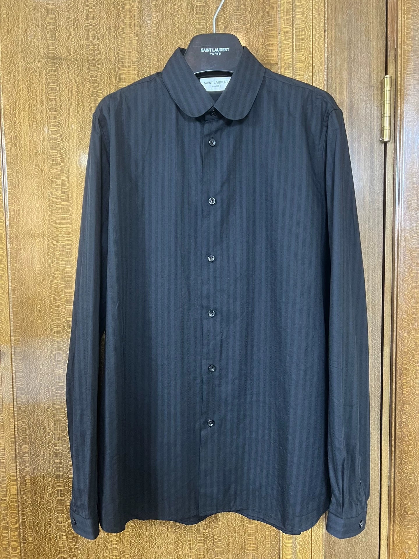 Saint Laurent Paris 20SS ruffle collar poplin striped shirt