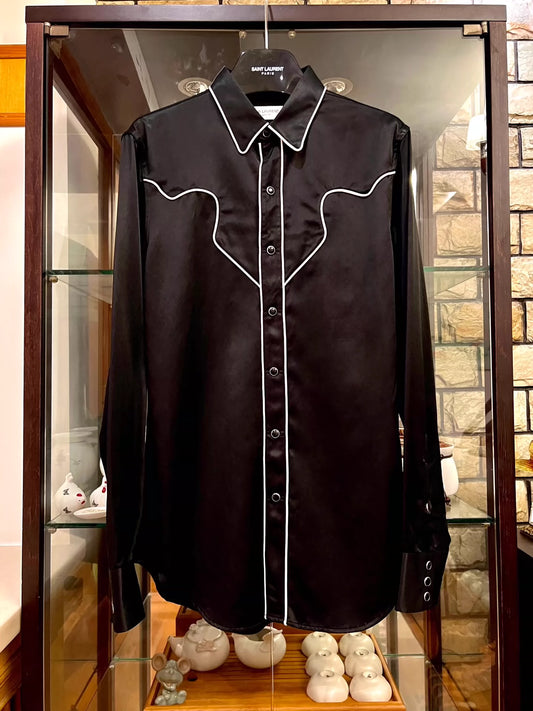 Saint Laurent Paris 16FW Show Black Beimu Button Silk Palace Shirt