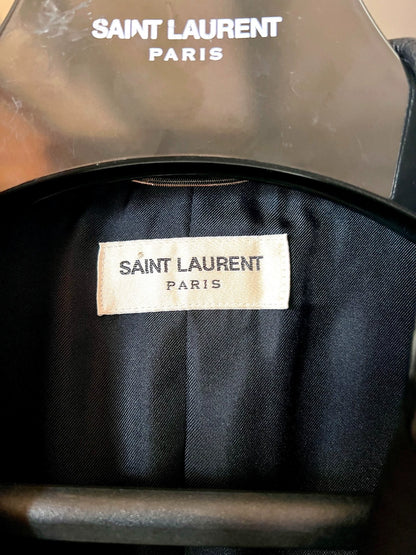 Saint Laurent Paris 13SS original year black sword collar double breasted patchwork leather suit jacket