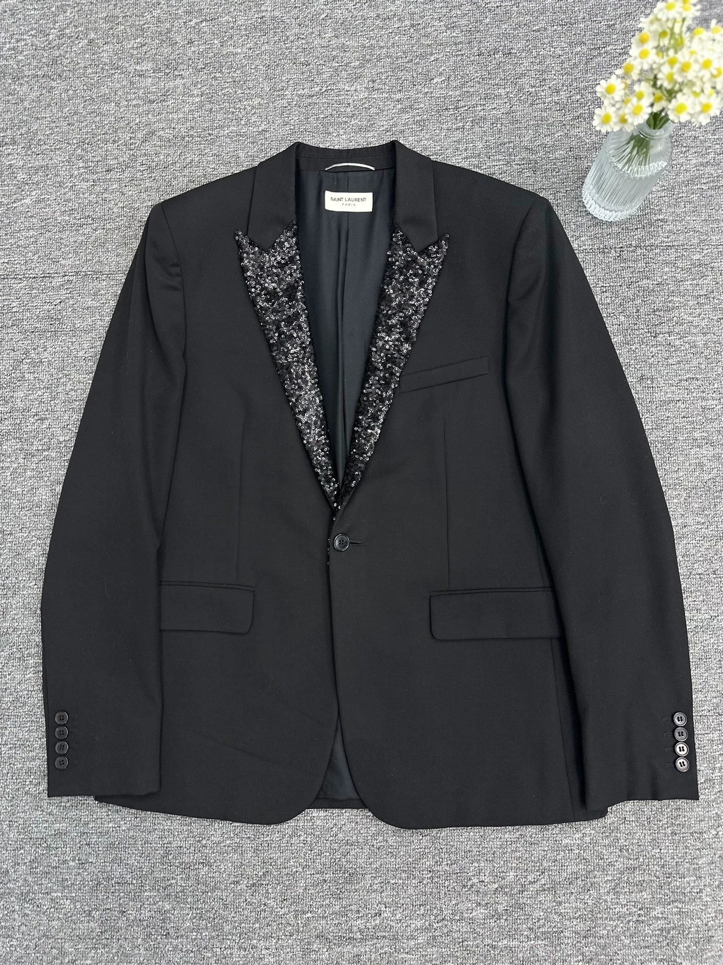 Saint Laurent Paris Black scale smoking jacket