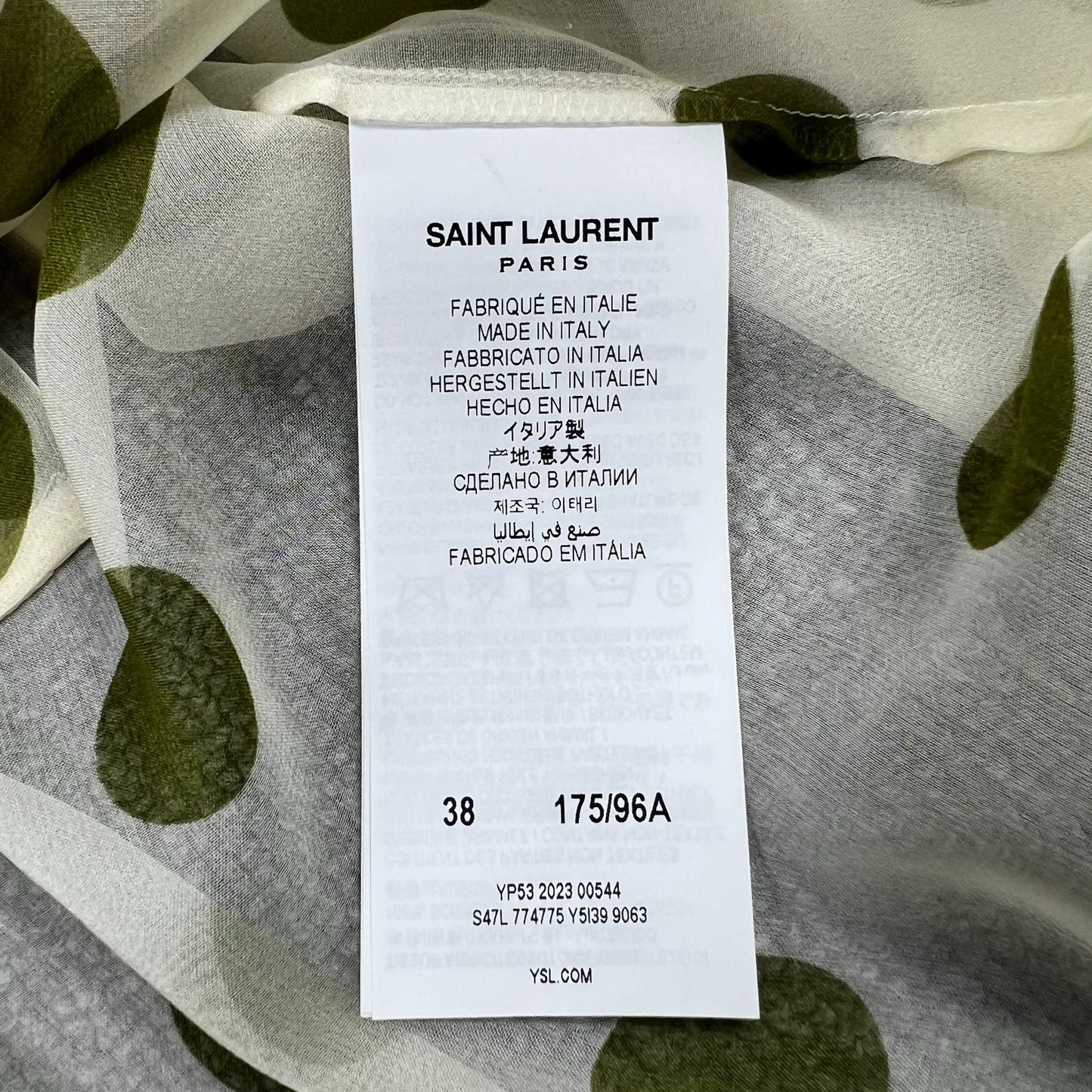 Saint Laurent Paris 24ss mulberry silk fresh green polka dot shirt