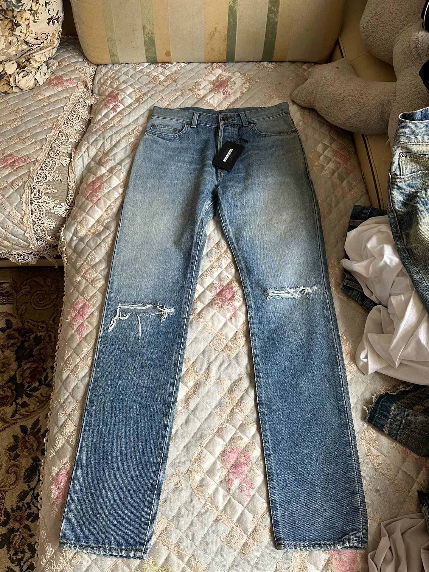 Saint Laurent Paris Show style knife cut jeans