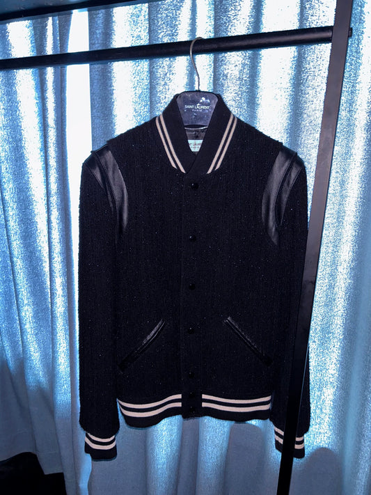 Saint Laurent Paris 22fw Black Knight Sparkle Baseball Jacket