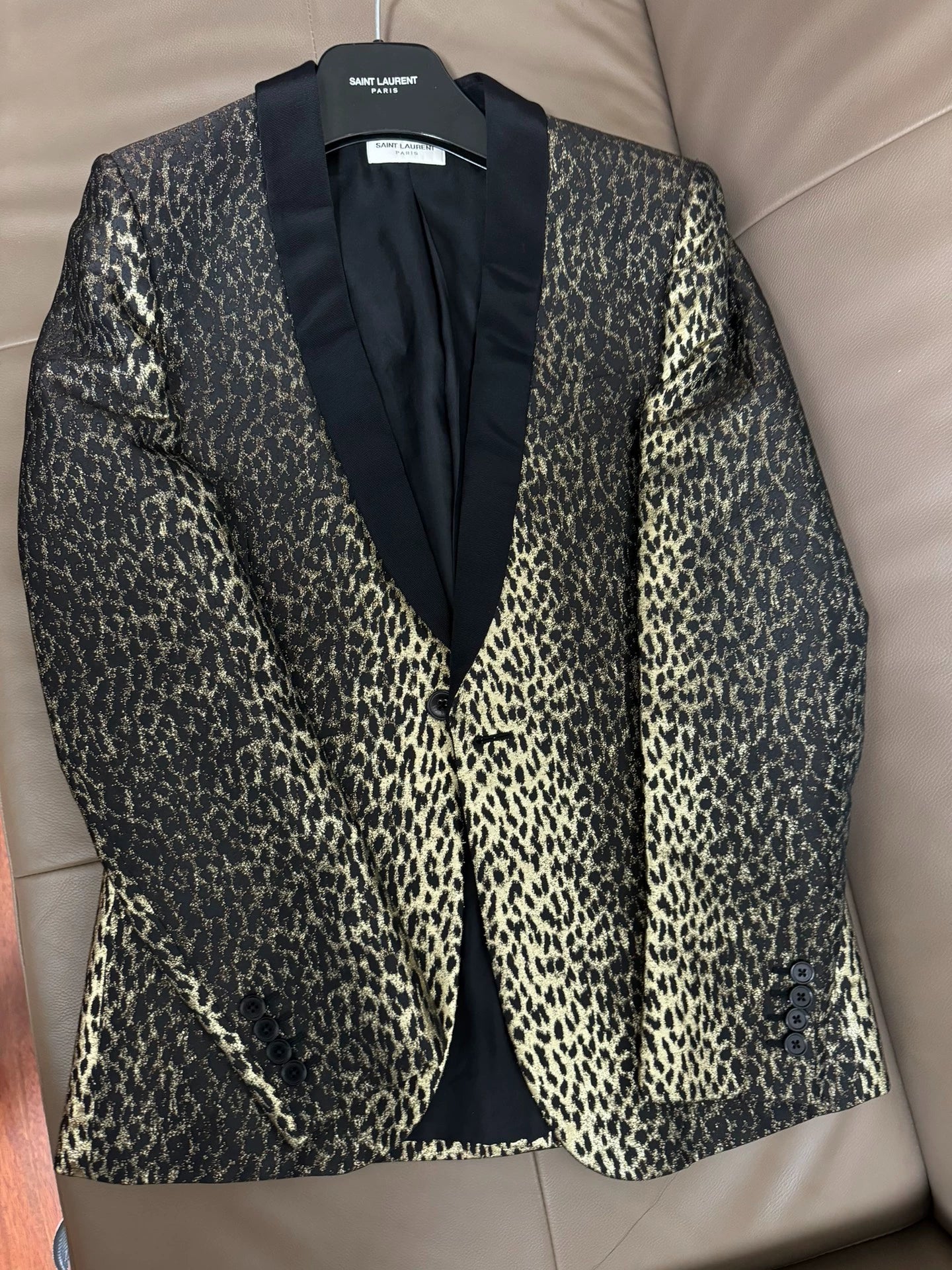 Saint Laurent ParisApple collar leopard print suit jacket