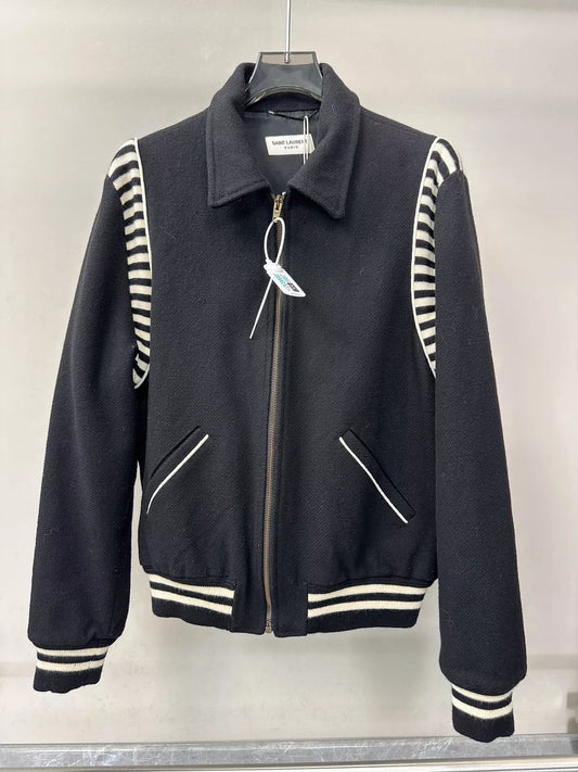 Saint Laurent Paris Zebra striped patchwork baseball jacket