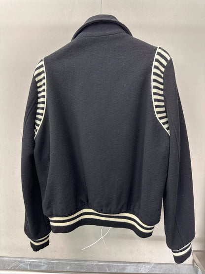 Saint Laurent Paris Zebra striped patchwork baseball jacket