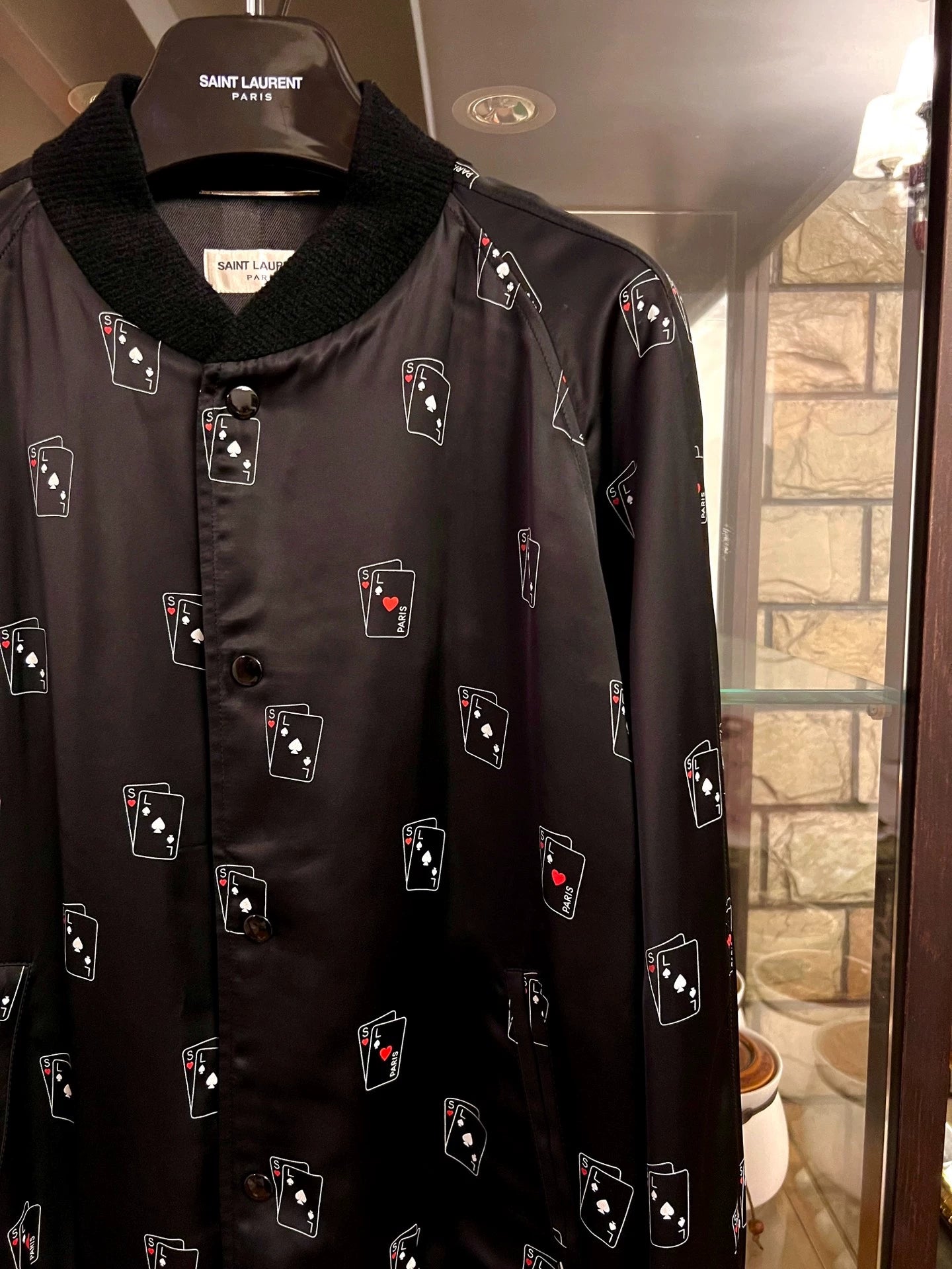 Saint Laurent Paris 15ss black silk poker jacket