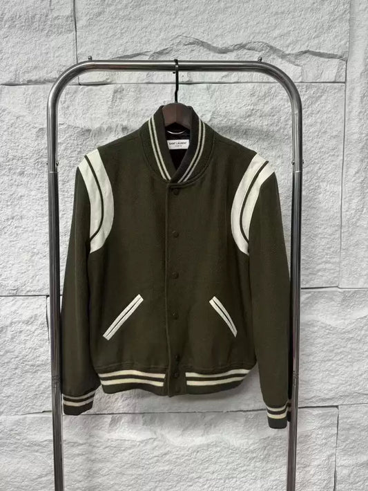 Saint Laurent Paris Classic olive green baseball jersey