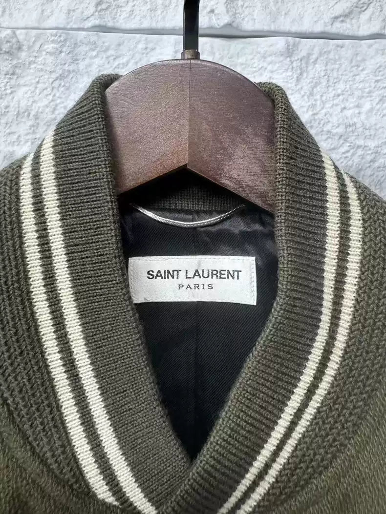 Saint Laurent Paris Classic olive green baseball jersey