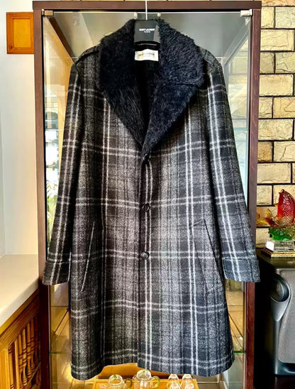 Saint Laurent Paris 19FW black gray checkered coat