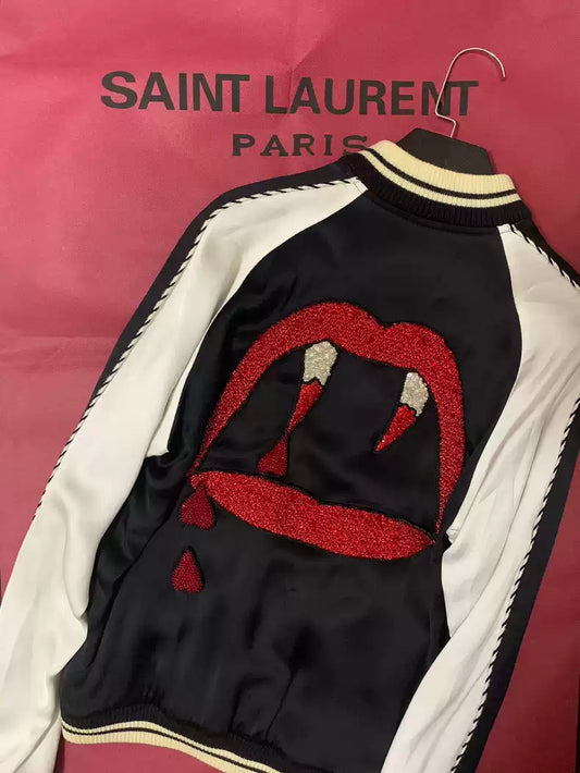 Saint Laurent Paris Blood teeth black and white silk jacket