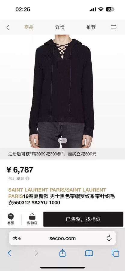 Saint Laurent Paris 19ss black hooded sweater