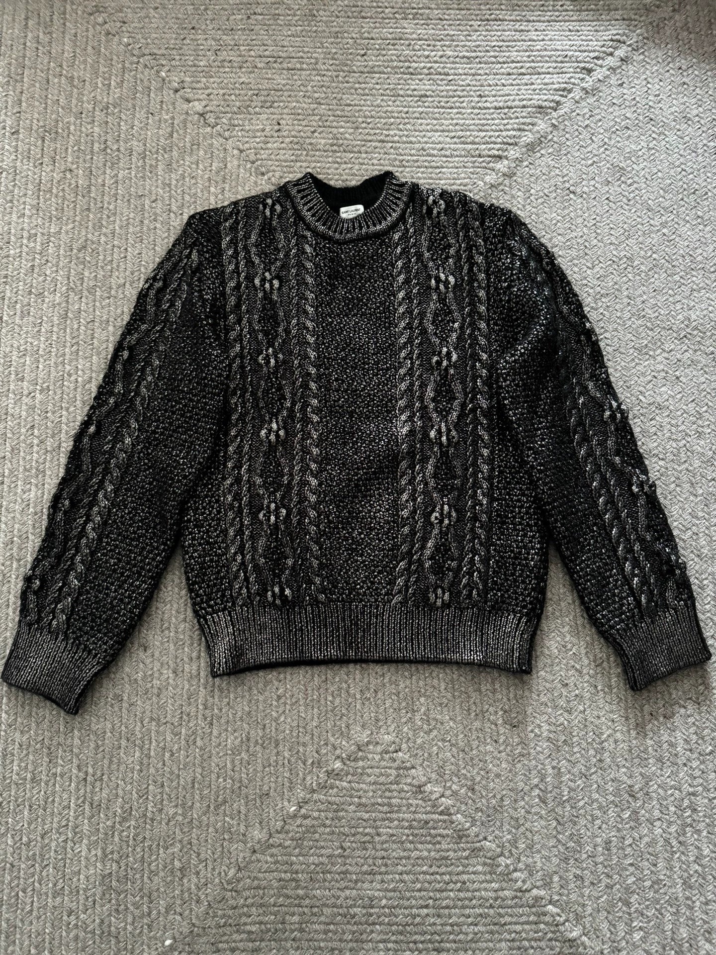 Saint Laurent Paris Black silver Fried Dough Twists rope sweater