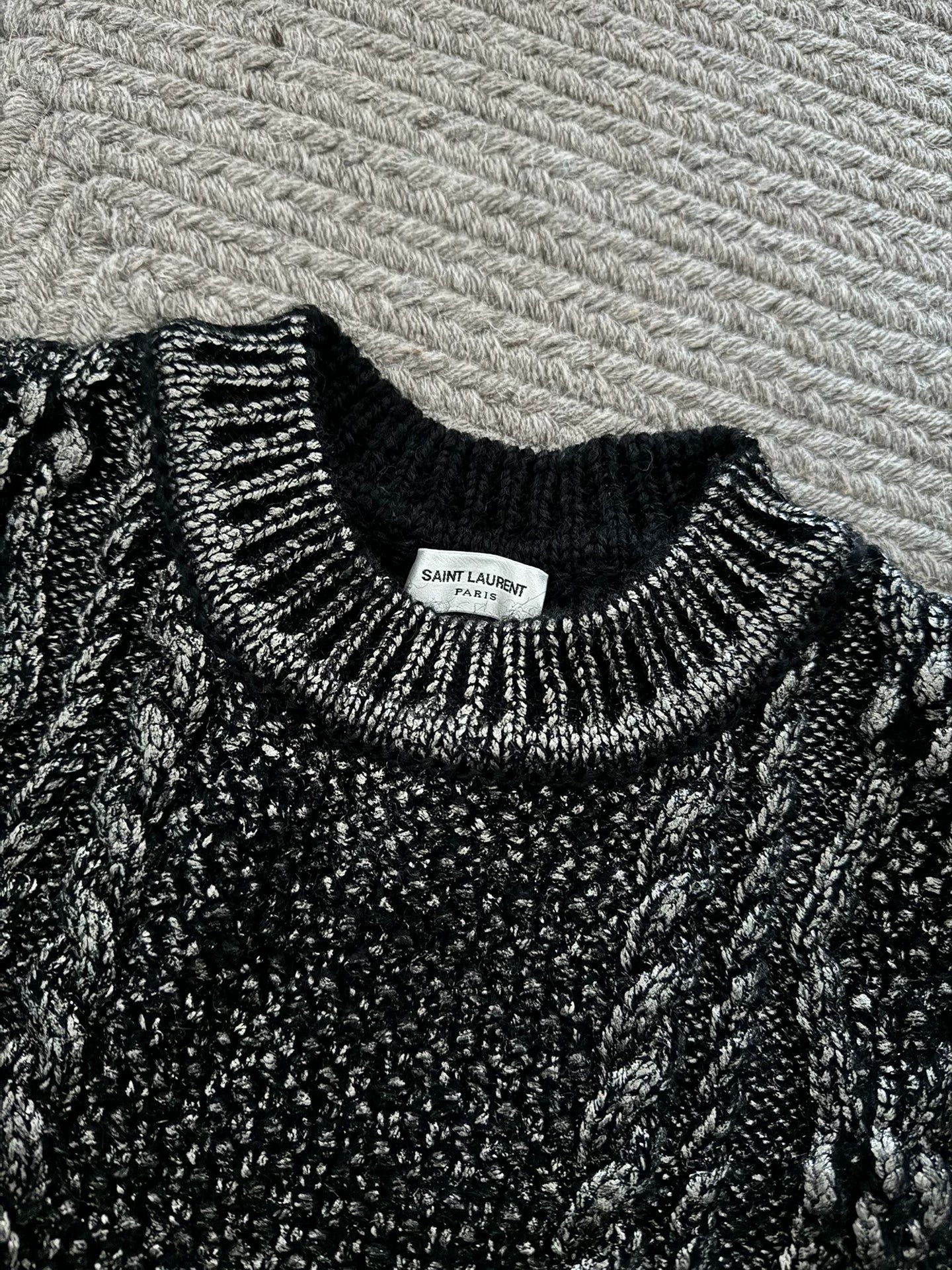 Saint Laurent Paris Black silver Fried Dough Twists rope sweater