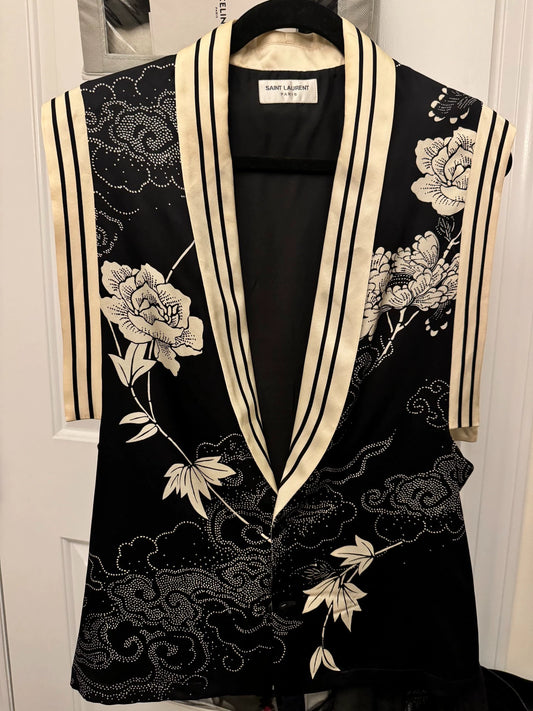 Saint Laurent Paris Silk Embroidered Printed Chinese Style Vest