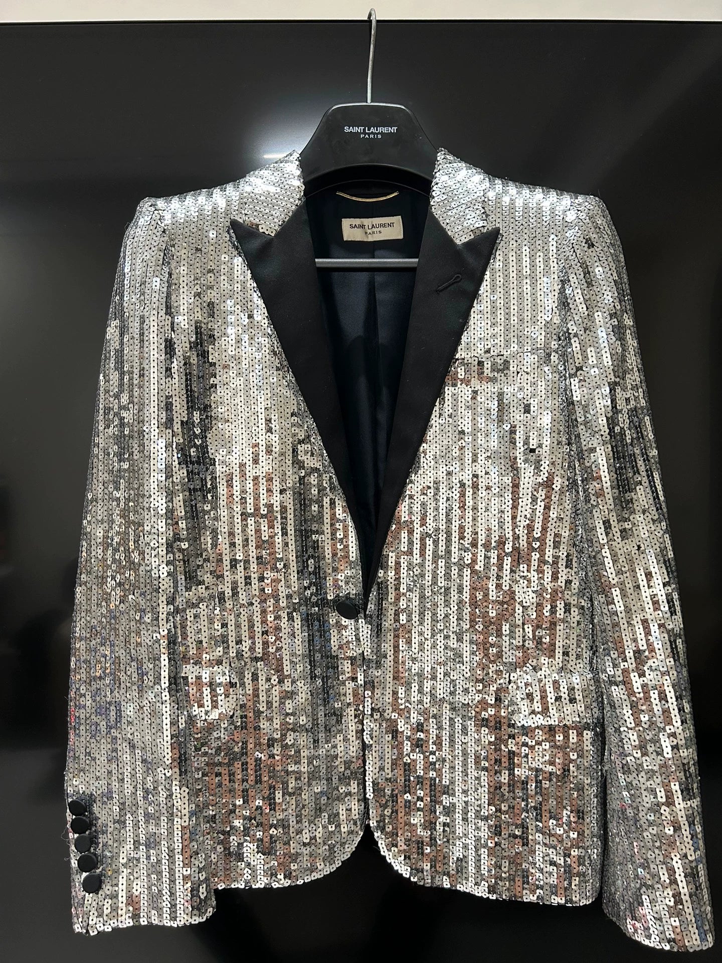 Saint Laurent Paris 13F Silver Scale Smoking Jacket