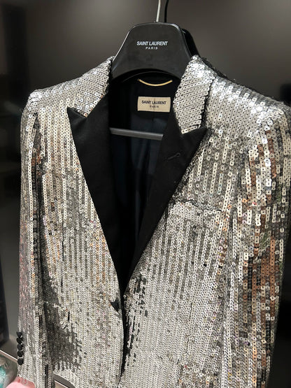 Saint Laurent Paris 13F Silver Scale Smoking Jacket