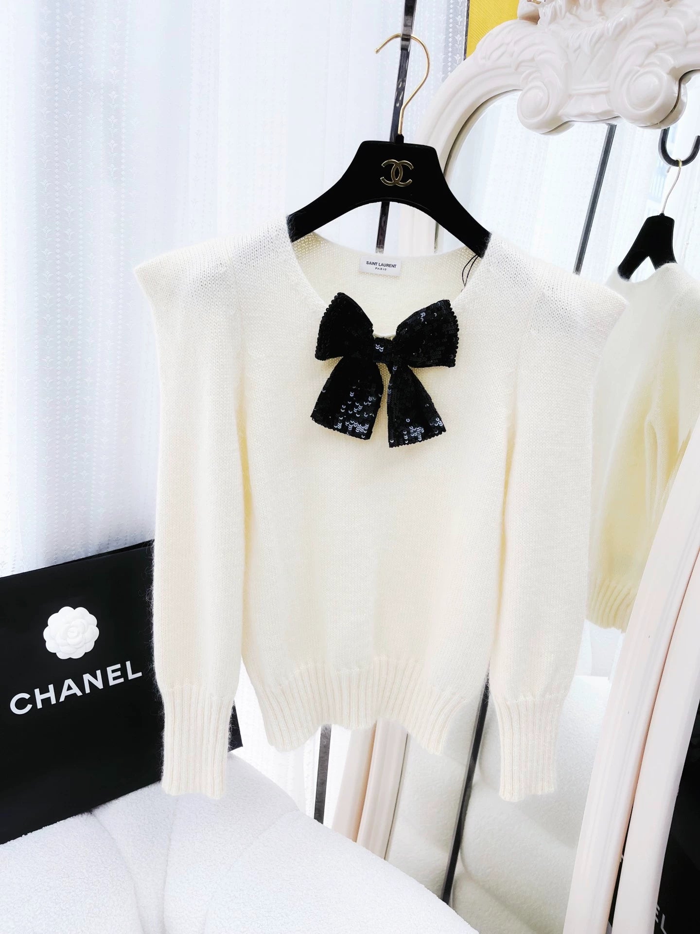 Saint Laurent Paris Bow knit sweater