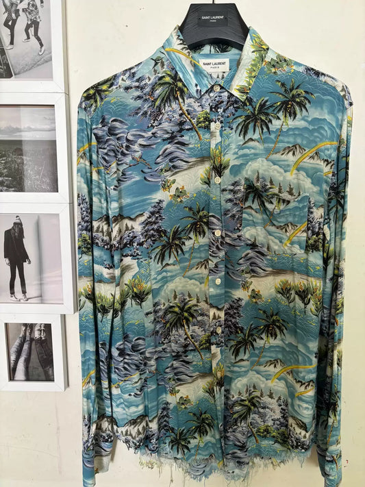 Saint laurent slp16SS authentic first-generation palm tree wave shirt