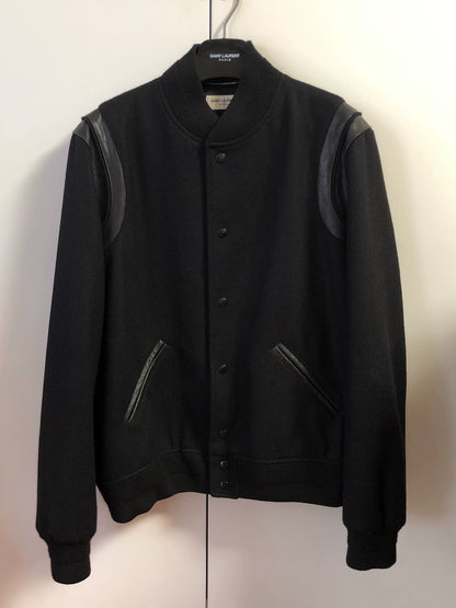 Saint Laurent Paris Black patchwork baseball jacket