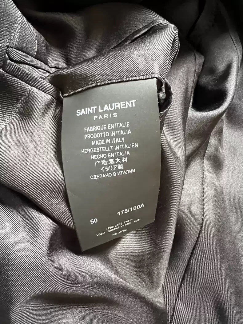 Saint Laurent Paris 19-show double-breasted silver line suit