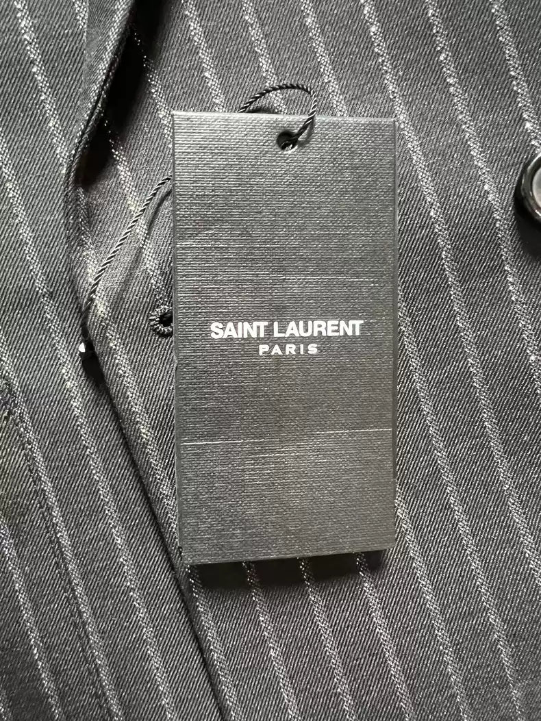 Saint Laurent Paris 19-show double-breasted silver line suit