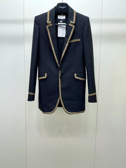 Saint Laurent Paris Palace embroidery gold border suit jacket