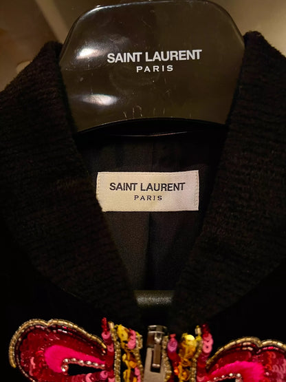 Saint Laurent Paris Poster style pink cherry blossom scale heavy embroidery jacket