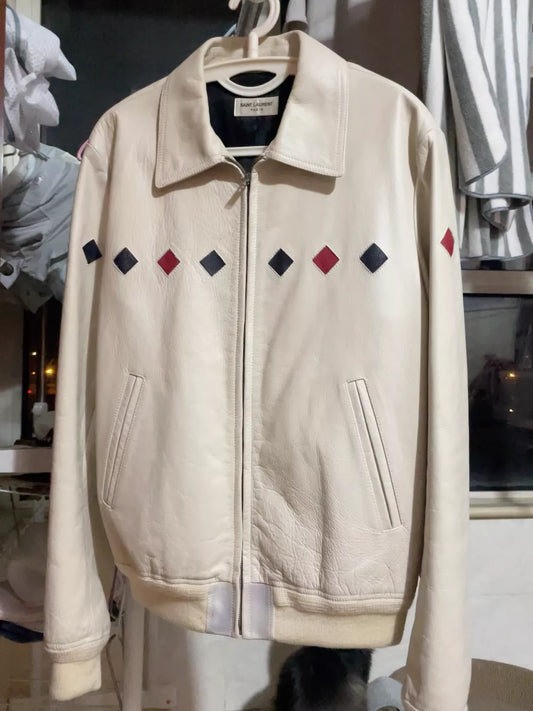 Saint Laurent Paris White diamond patterned vintage jacket