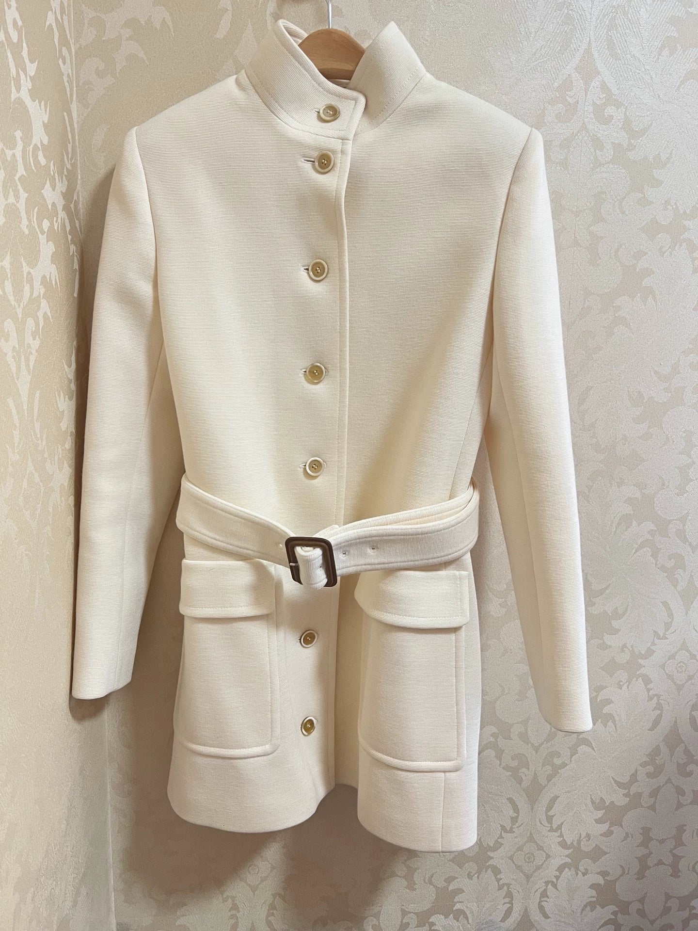 Saint Laurent Paris White waist cinched coat