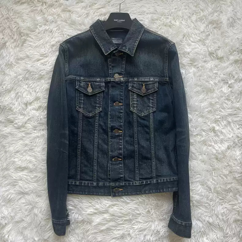 Saint Laurent Paris 13th year rhinestone denim jacket