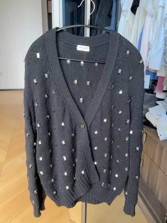 Saint Laurent Paris Black diamond sweater cardigan