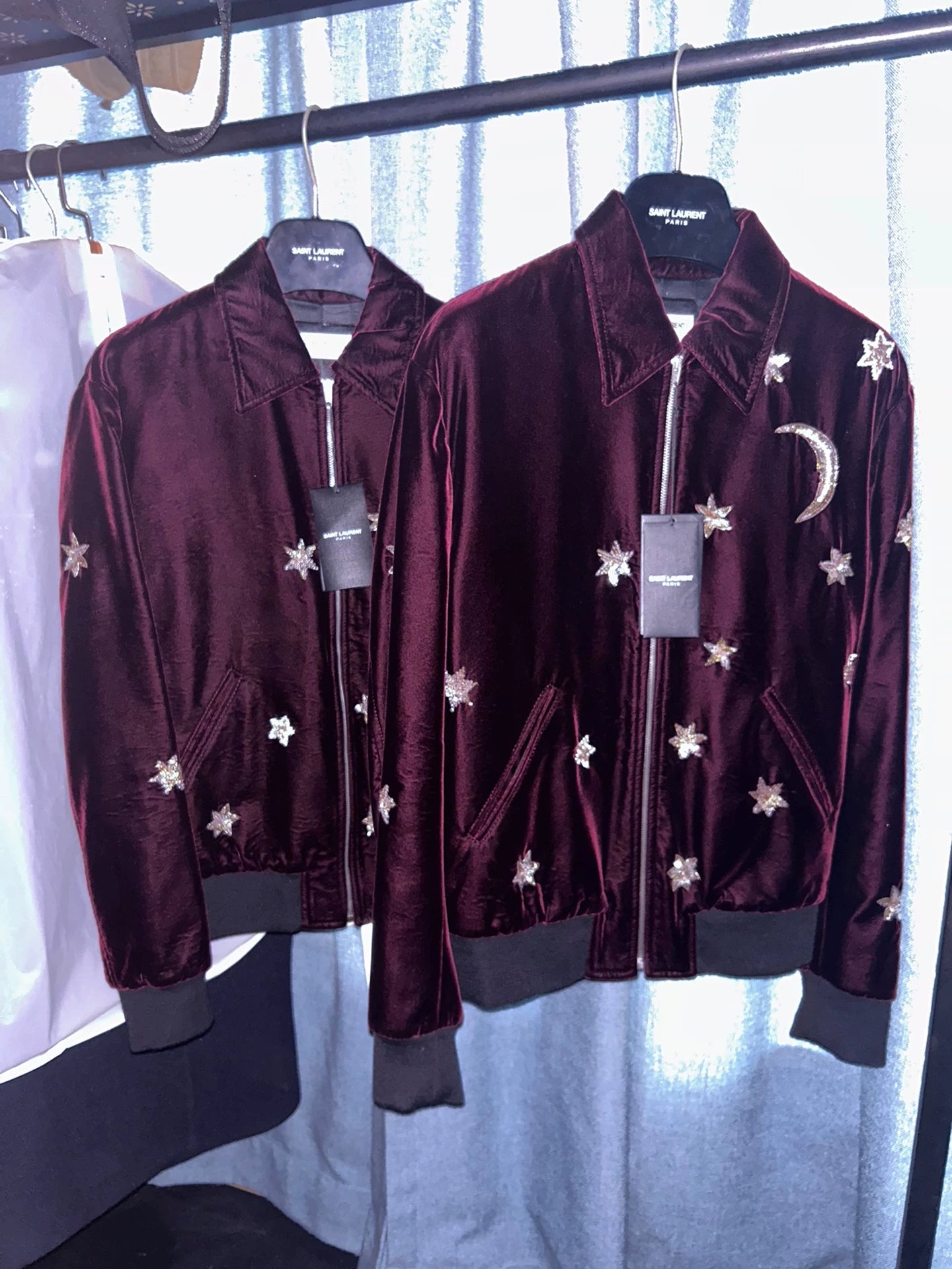 Saint Laurent Paris 16fw Red Velvet Star Moon Jacket