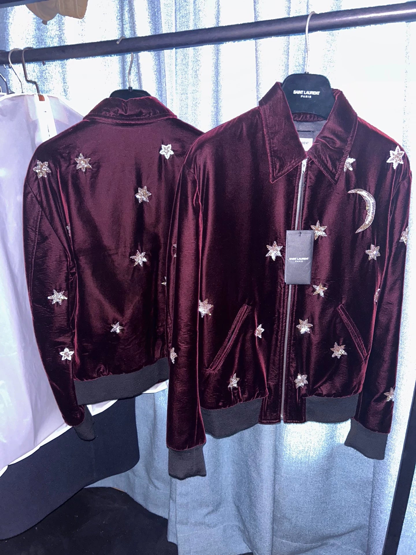 Saint Laurent Paris 16fw Red Velvet Star Moon Jacket