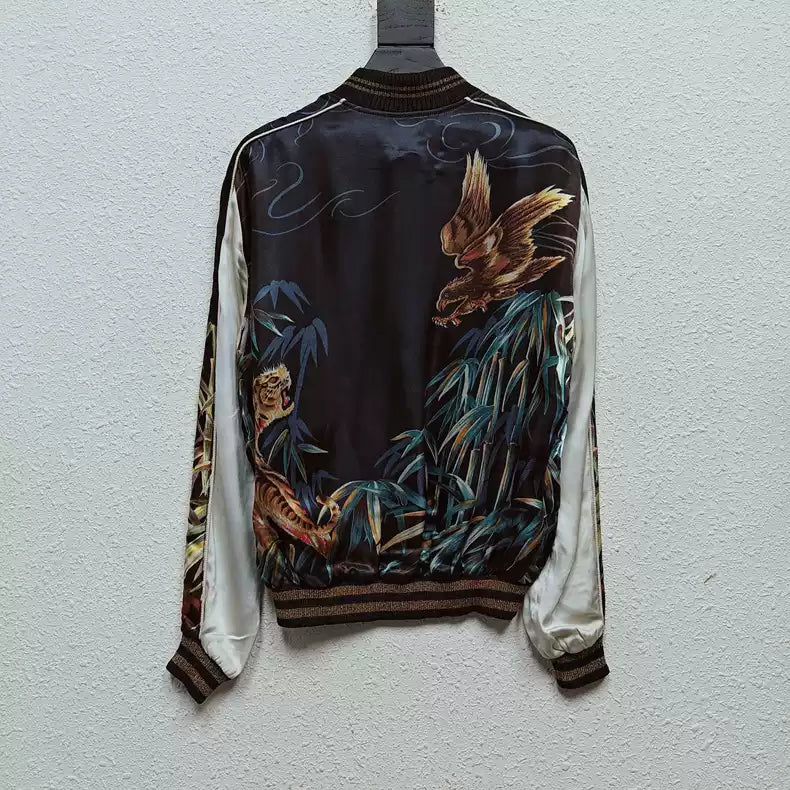 Saint Laurent Paris Eagle Tiger Fighting Velvet Baseball Jacket