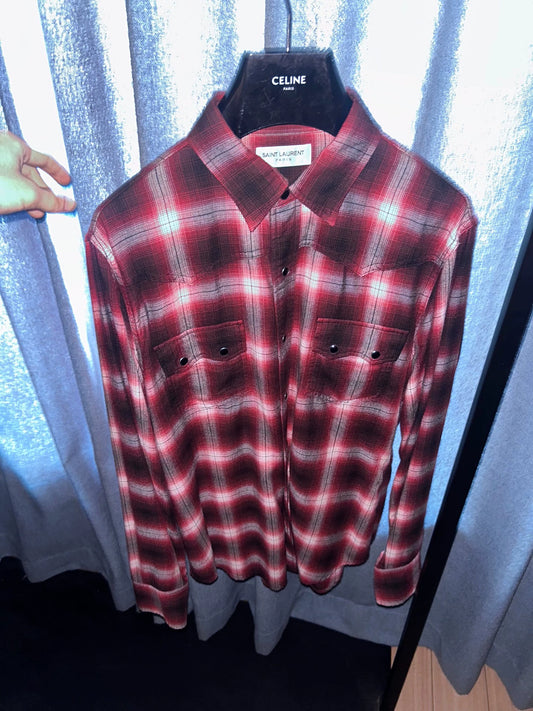 Saint Laurent Paris 16FW black and red checkered shirt