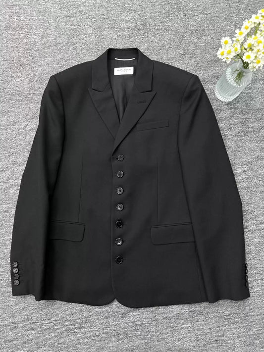 Saint laurent slp seven-button black gun lapel suit