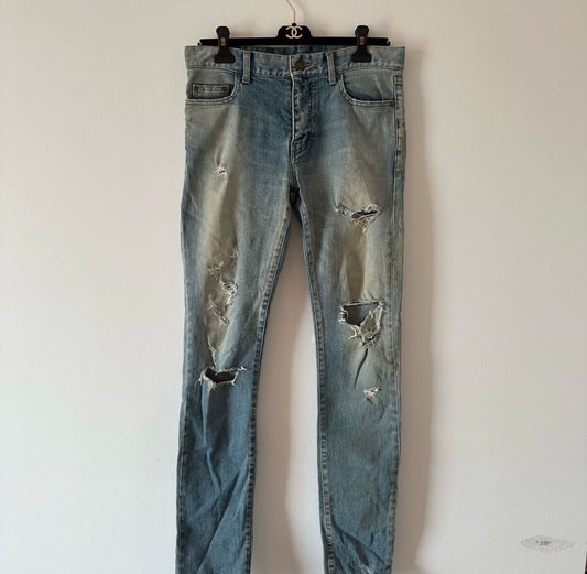 Saint Laurent Paris Ripped button slim fit jeans