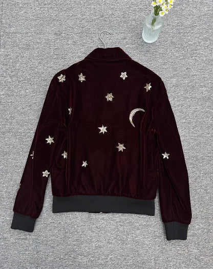 Saint Laurent ParisWine Red Velvet Star Moon Jacket